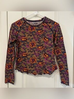 Natural Life Lily Cotton Floral Long Sleeve 
Top Brown Boho Cottagecore Spring